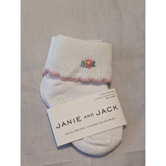 NWT Janie And Jack Flower Socks Girls 3-6 Months White Knit Scalloped Trim - Picture 1 of 11